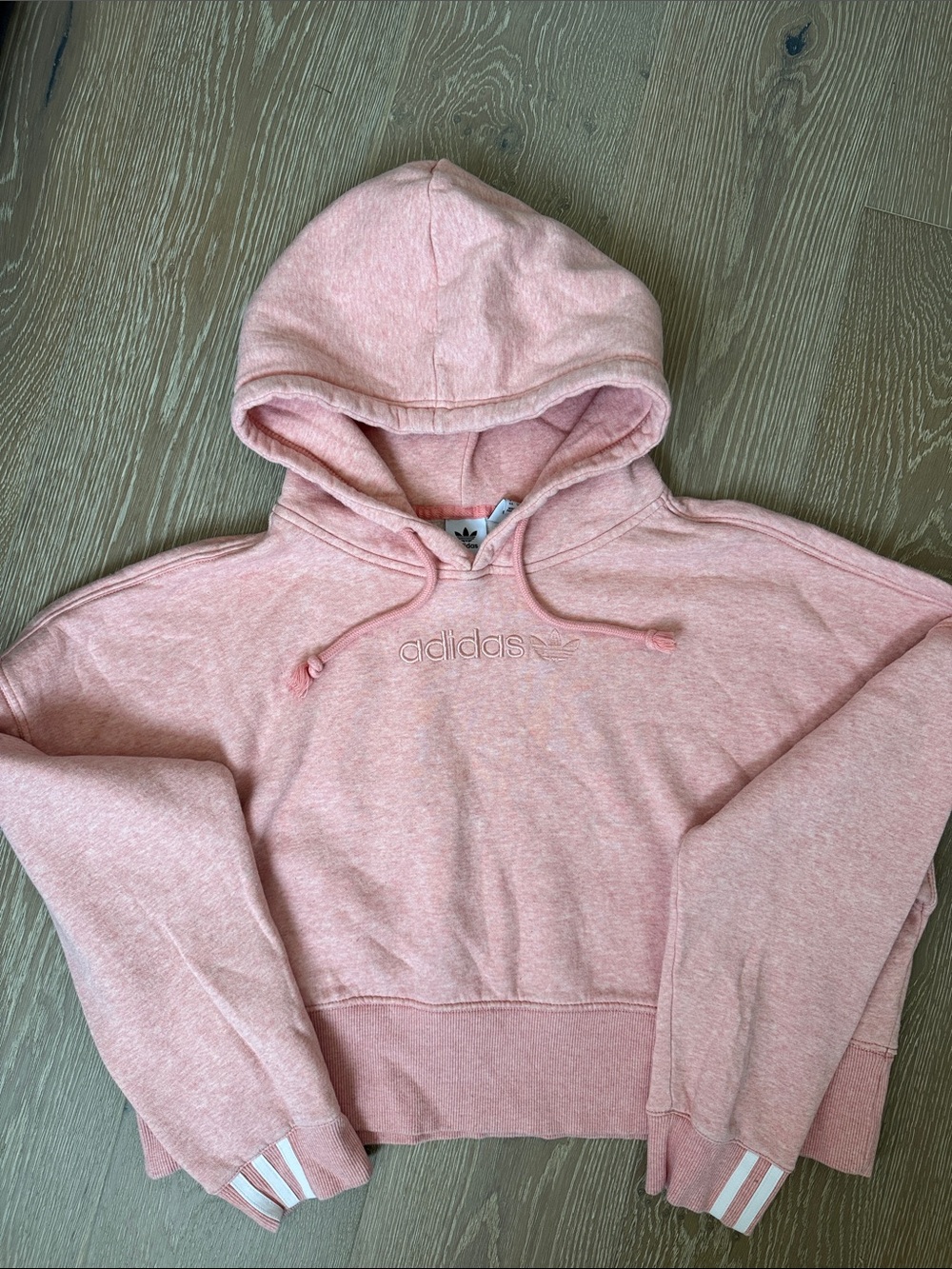 adidas Pink Cropped Pullover Hoodie